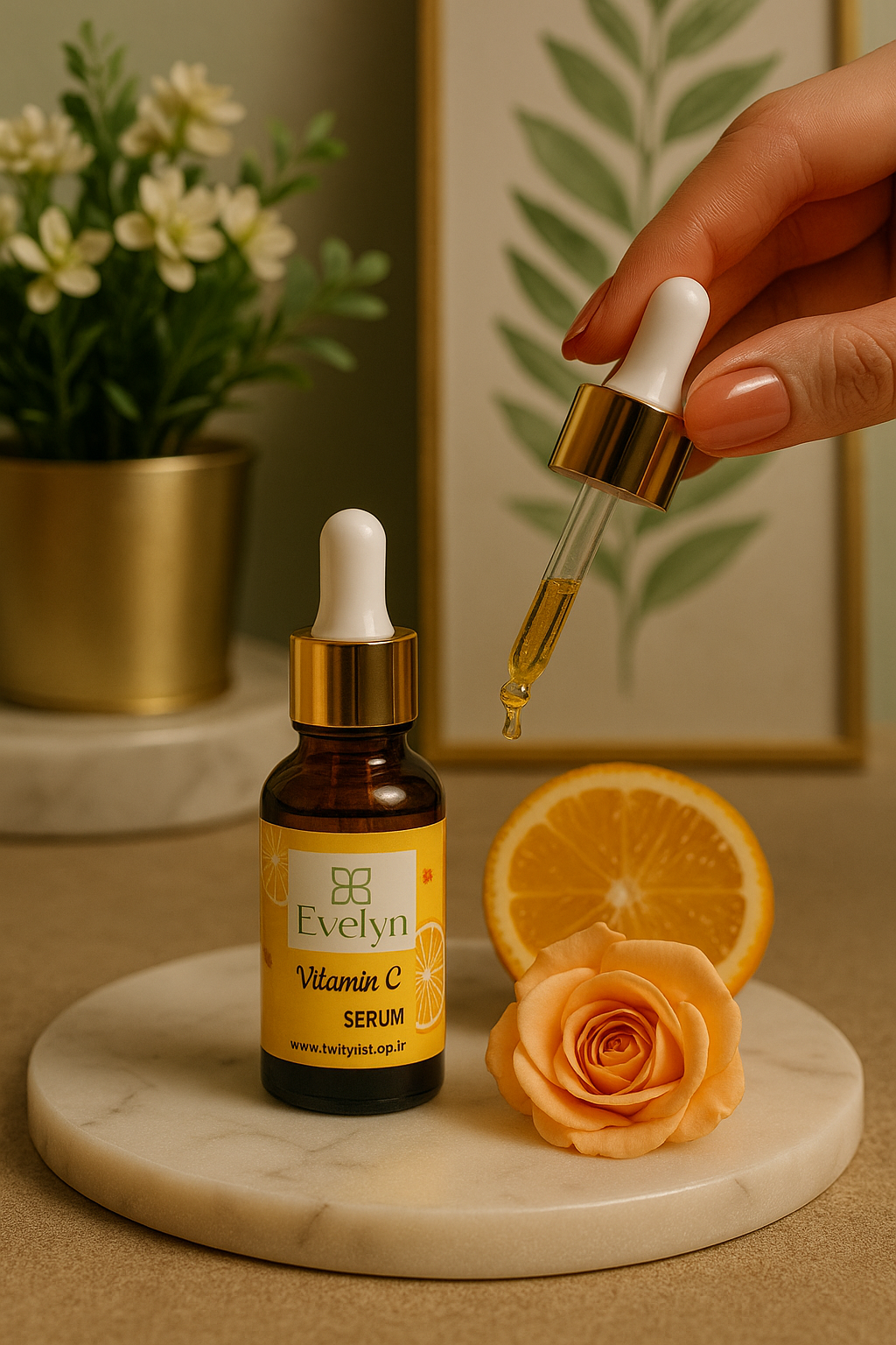 سرم ویتامین C ارگانیک Evelyn –organic Vitamin C Serum روشن‌کننده پوست و ضدلک با جذب سریع