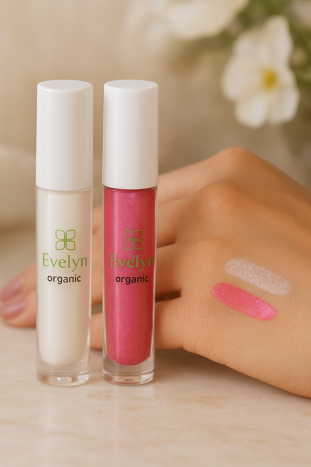 لیپ‌گلاس براق ارگانیک Evelyn – Organic Lip Gloss حجم‌دهنده لب با درخشش طبیعی و بافت سبک